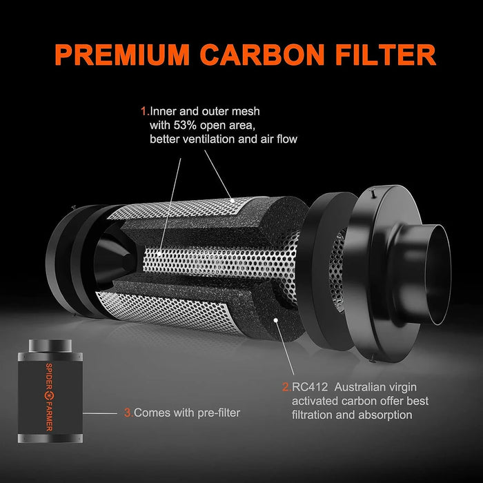 Spider Farmer 6 Inch Air Carbon Filter Odor Control for Inline Ducting Fan