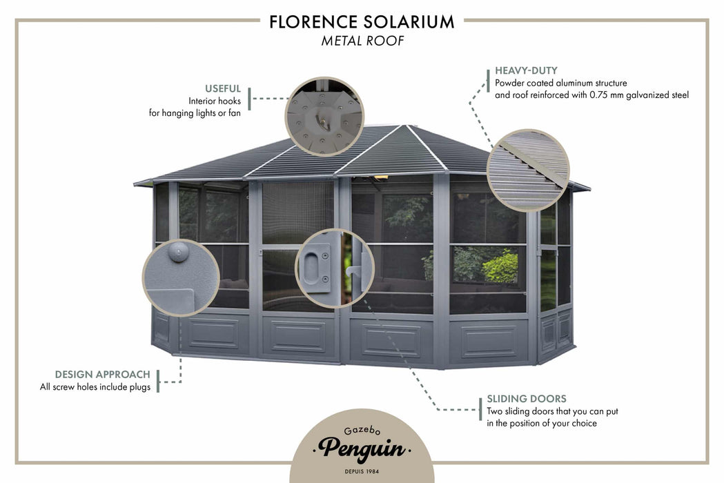Gazebo Penguin Florence Solarium - 12x12 Metal Roof