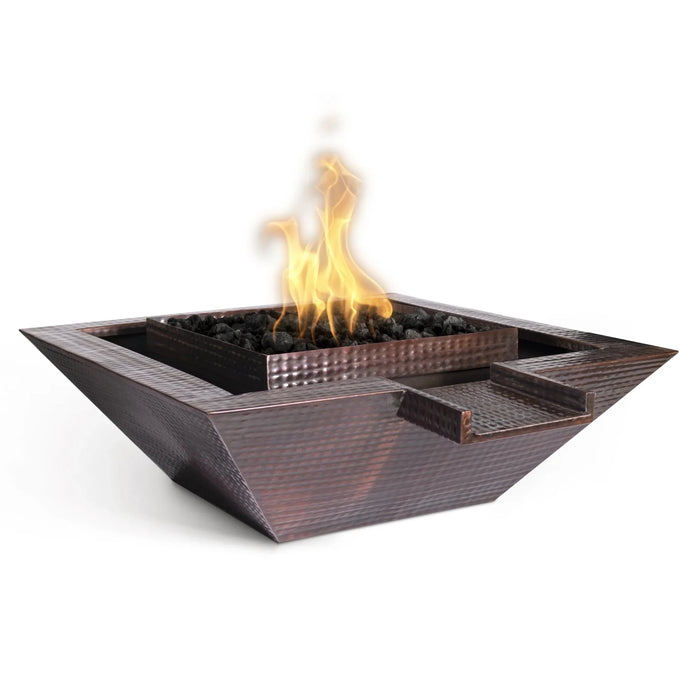 Hammered Copper 24", 36" Square Maya Gravity Spill Fire & Water Bowl