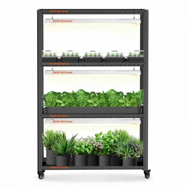 Spider Farmer® SF600 Growshelves - Metal Plant Stand with Plant Trays & LED Lights