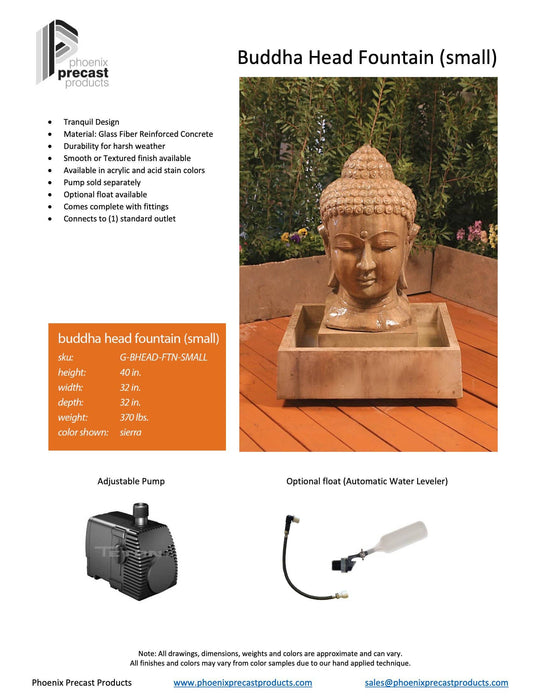 Buddha Head 32" Wide Small Concrete Outdoor Fountain
